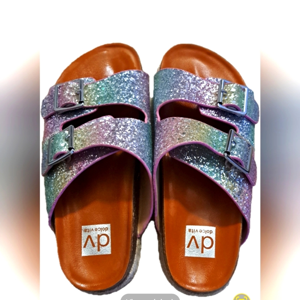 Dolce Vita Cillean Double Strap Glitter Slide Sandals Big Girl's 4